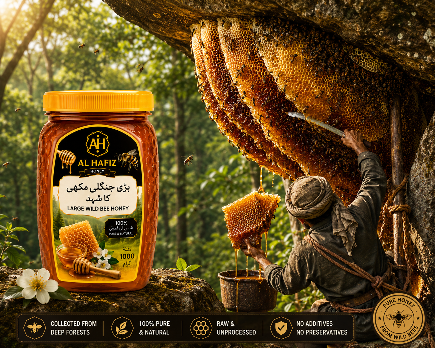 100% Pure Large Wild Bee Honey/100% خالص بڑی جنگلی مکھی کا شہد